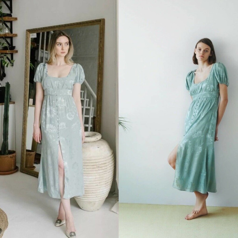 Zara Floral Jaquard Sage Green Dress, Size M